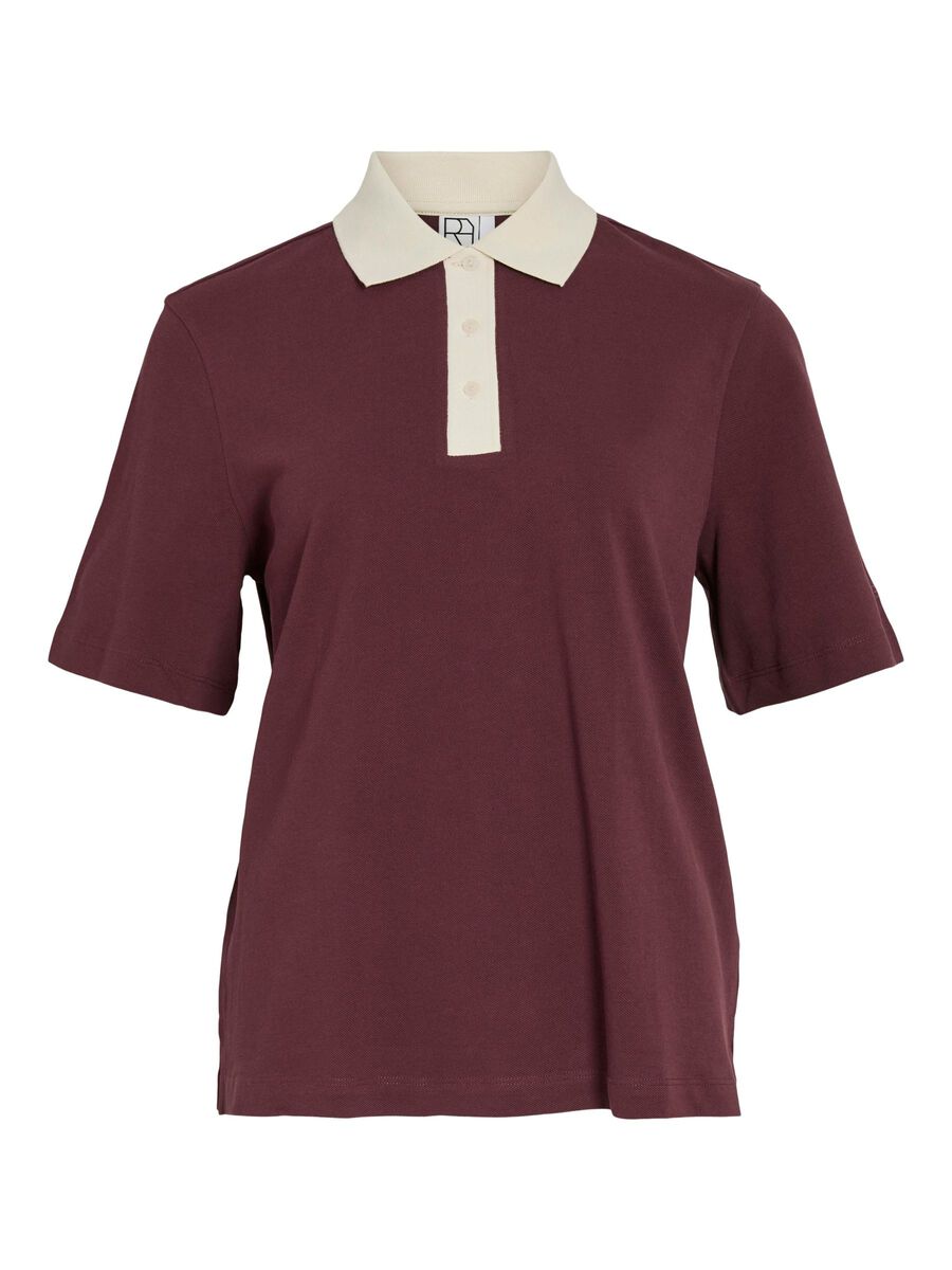 VILA COTTON POLO T-SHIRT, Decadent Chocolate, highres - 14108778_DecadentChocolate_1210061_001.jpg