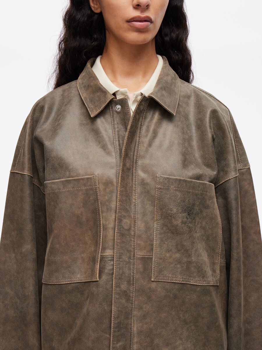 Carousel image - LEATHER OVERSHIRT, Petrified Oak | 3