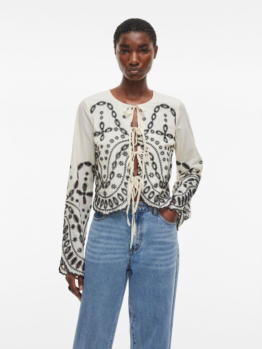VILA TIE FRONT LONG SLEEVED TOP, Birch, highres - 14105723_Birch_1175686_003.jpg