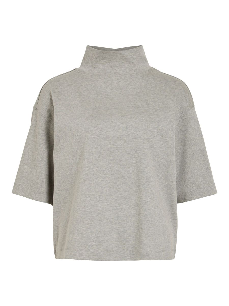 Product tile image HIGH NECK SHORT SLEEVED TOP, Light Grey Melange 14121191_LightGreyMelange