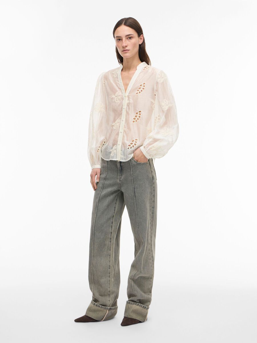 Carousel image - SPLIT NECK LONG SLEEVED SHIRT, Cloud Dancer | 4