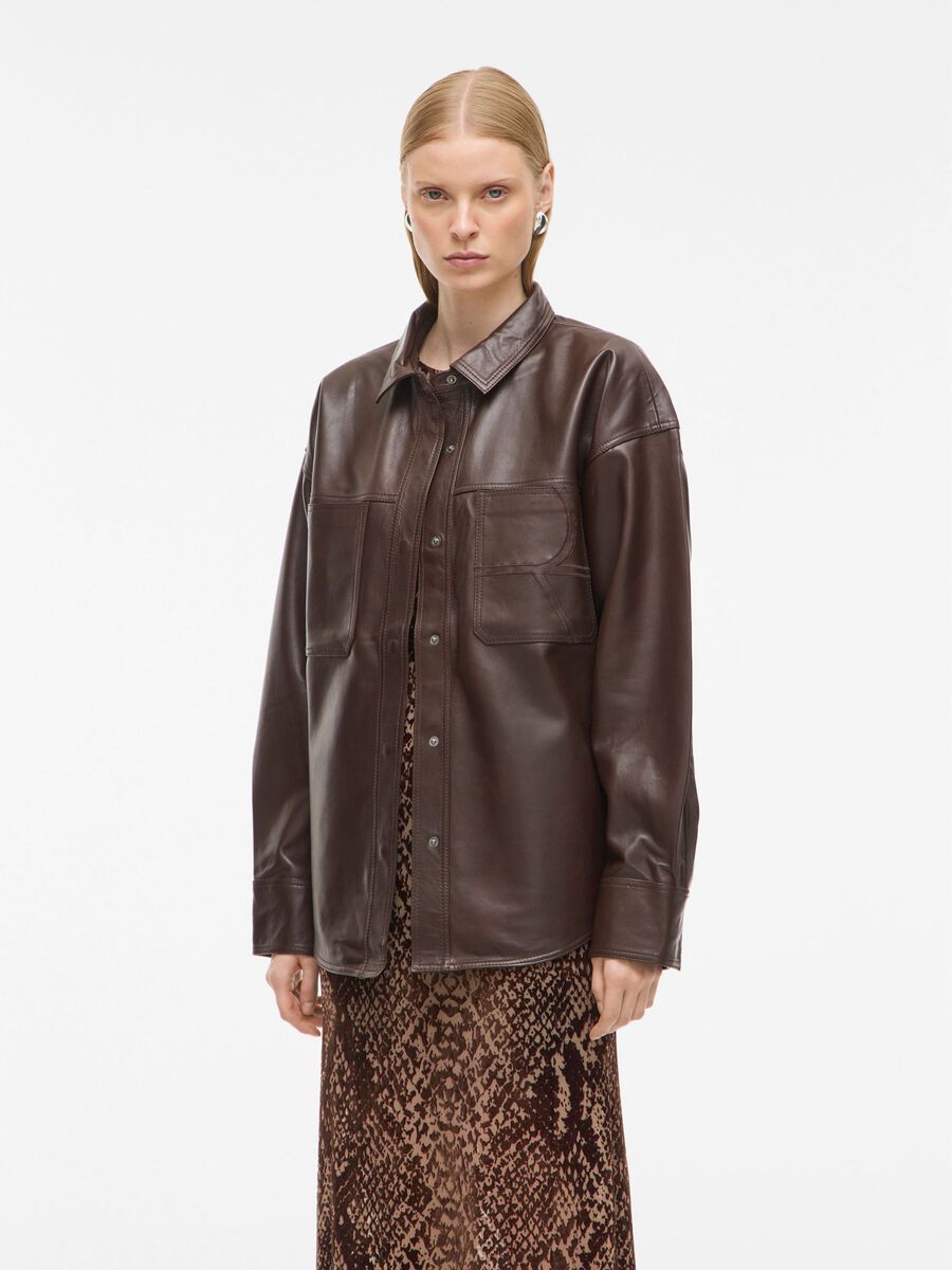 Carousel image - LONG SLEEVED LEATHER SHIRT, Chicory Coffee | 1