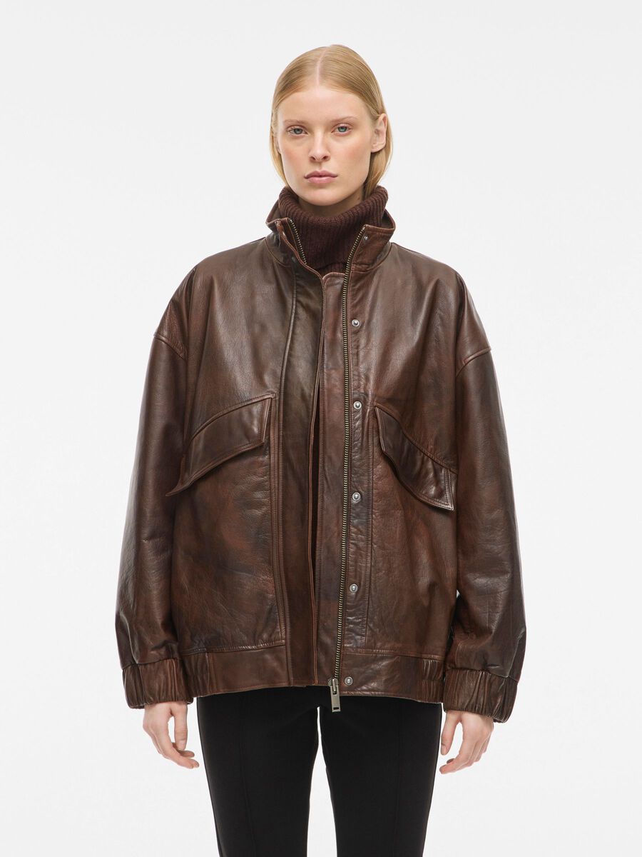 Carousel image - OVERSIZED LEATHER JACKET, Chicory Coffee | 1