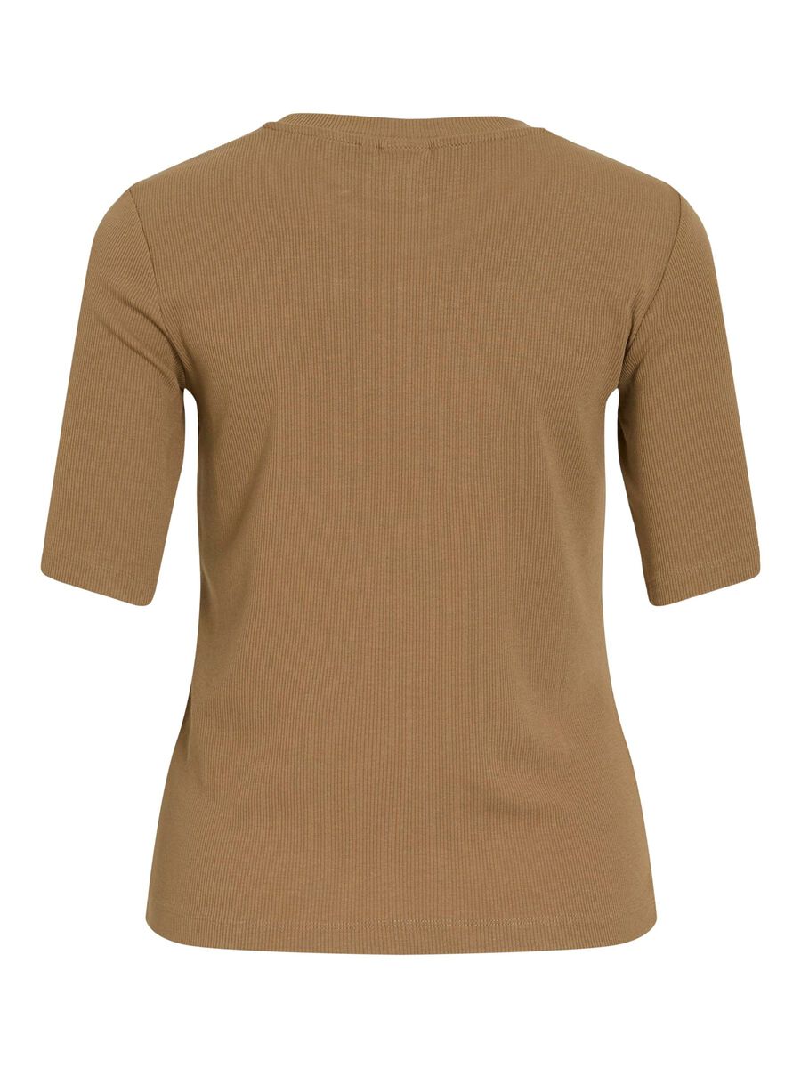 VILA ROUND NECK SHORT SLEEVED TOP, Petrified Oak, highres - 14108417_PetrifiedOak_002.jpg