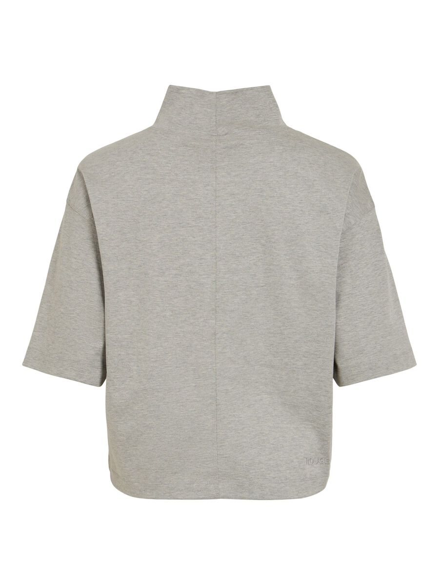 Carousel image 2 HIGH NECK SHORT SLEEVED TOP, Light Grey Melange