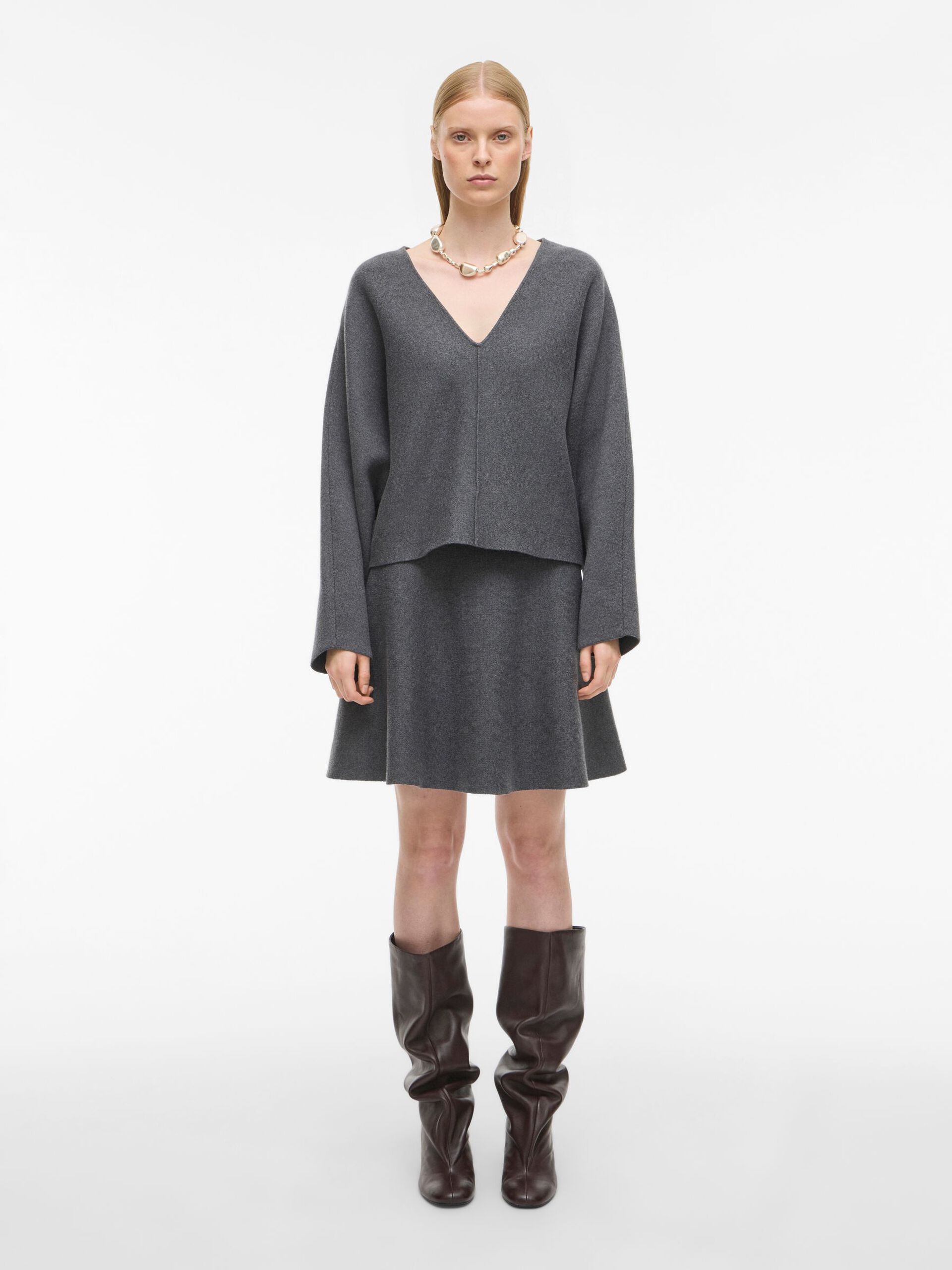Carousel image - KNITTED MINI SKIRT, Dark Grey Melange | 4