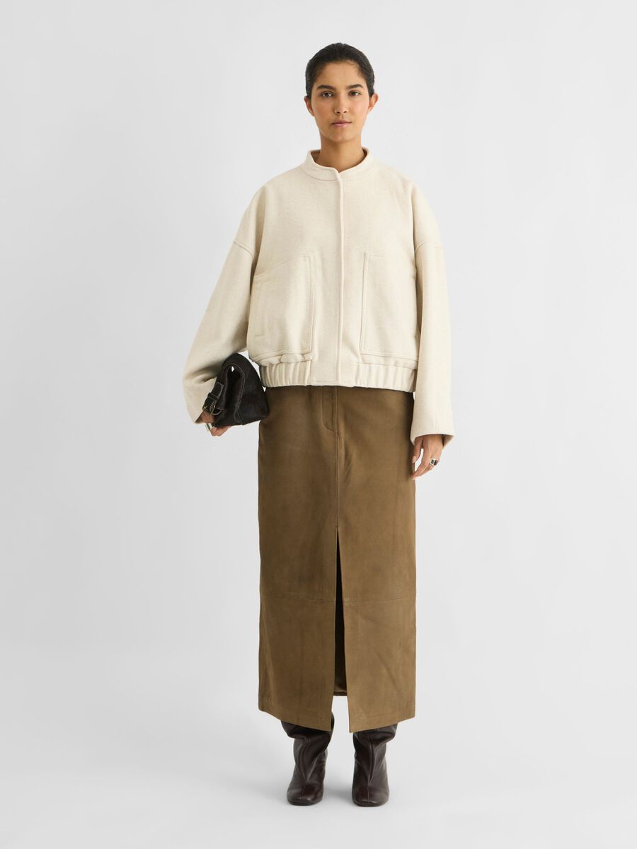 Product tile image BUTTONED BOMBER JACKET, Birch 14105086_Birch