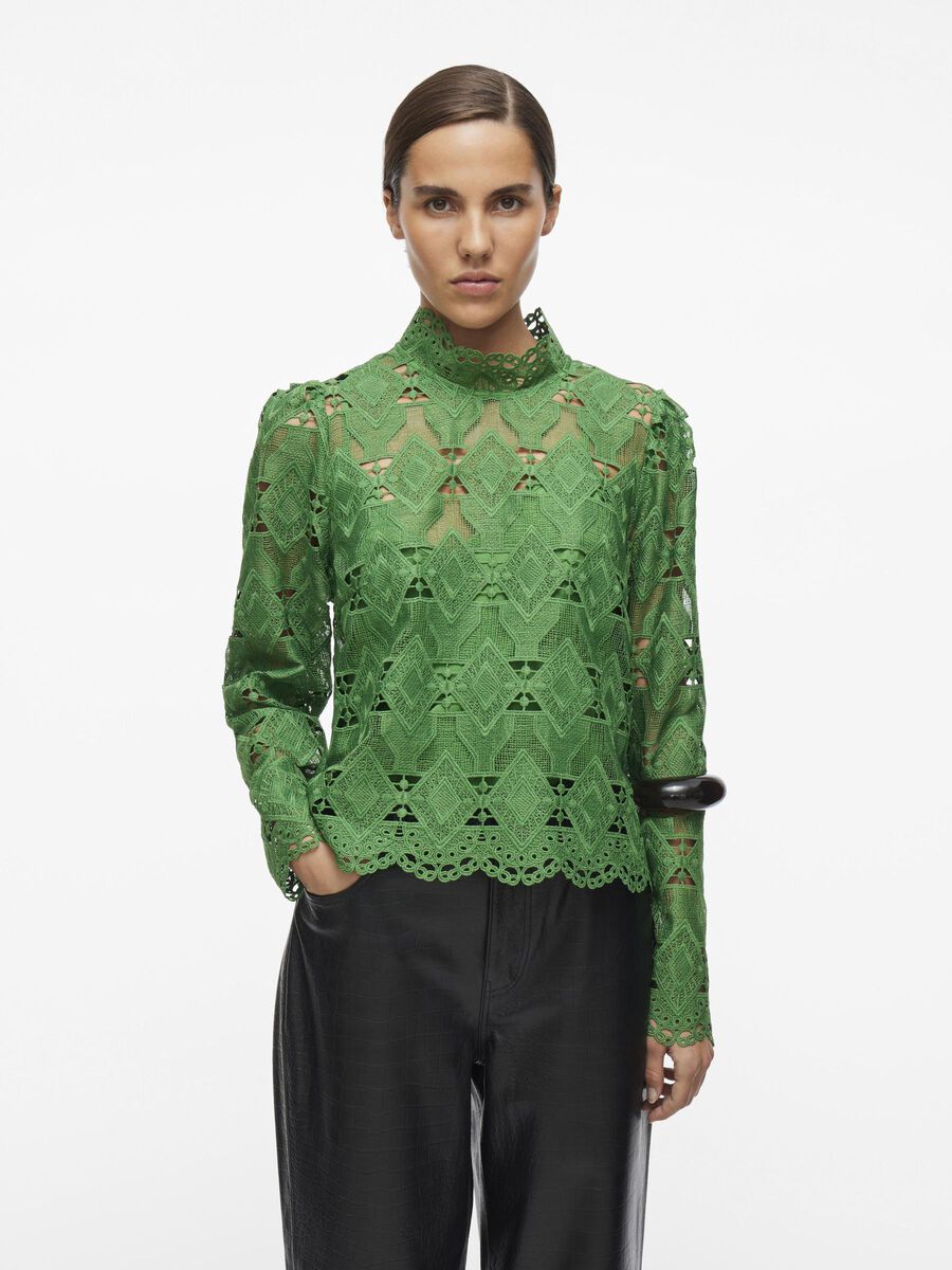 VILA HIGH NECK LONG SLEEVED TOP, Artichoke Green, highres - 14100164_ArtichokeGreen_003.jpg