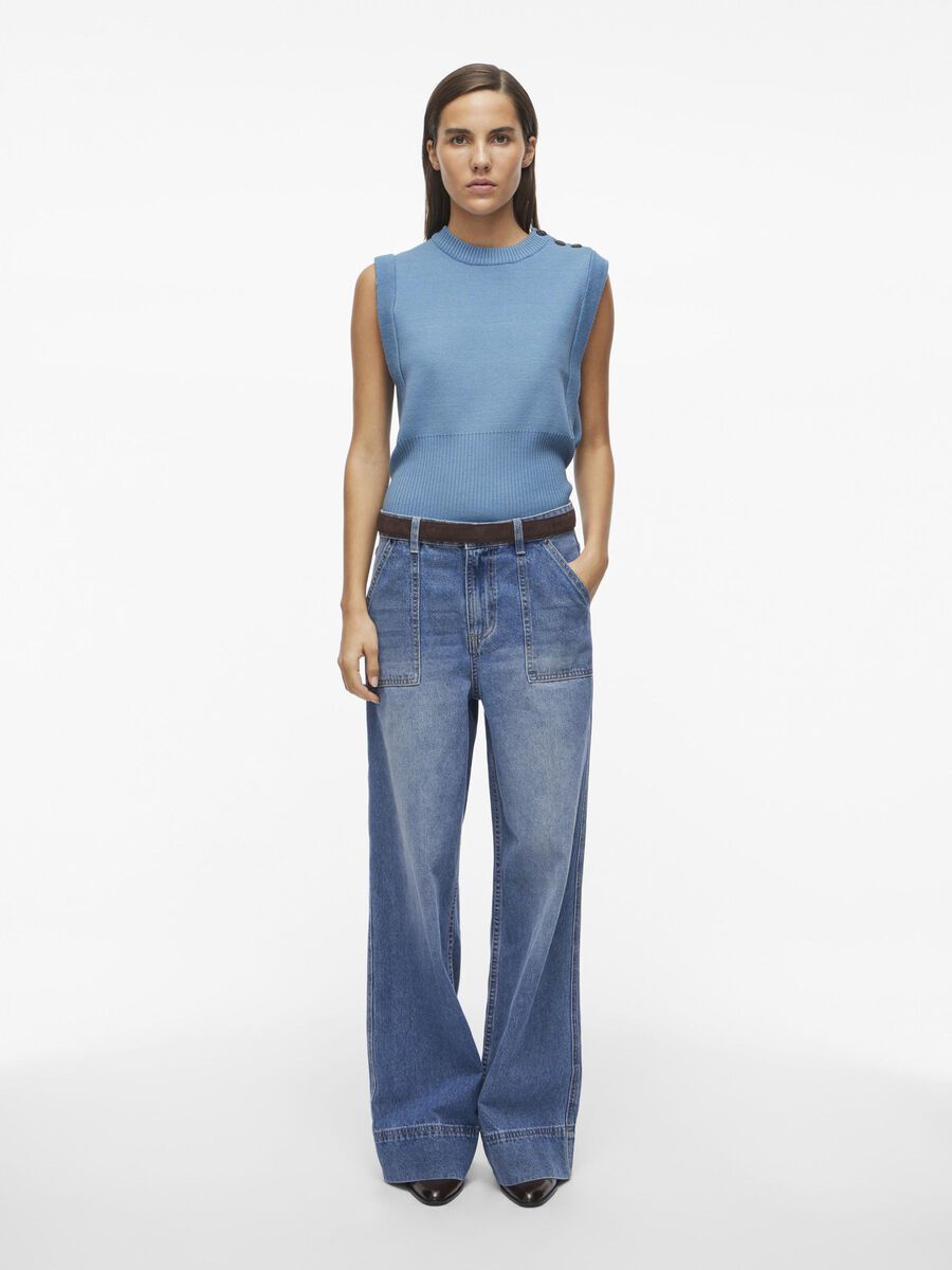 VILA HIGH WAIST WIDE LEG JEANS, Dark Blue Denim, highres - 14103283_DarkBlueDenim_005.jpg