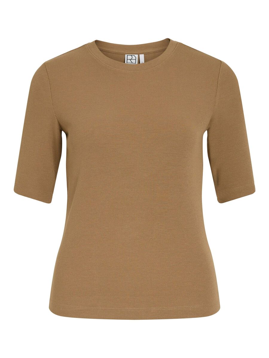 VILA ROUND NECK SHORT SLEEVED TOP, Petrified Oak, highres - 14108417_PetrifiedOak_001.jpg