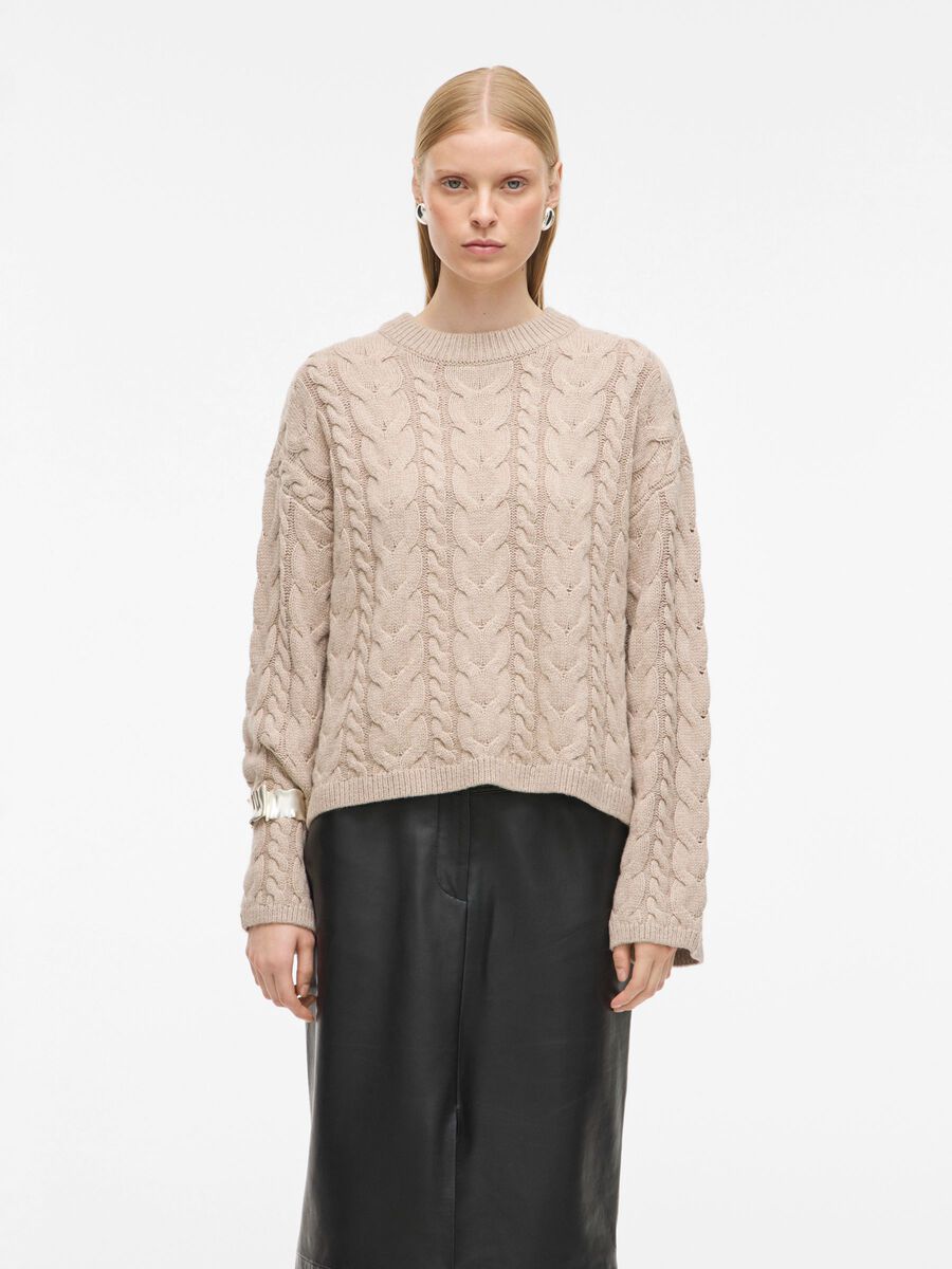 Carousel image - ROUND NECK KNITTED PULLOVER, Oatmeal | 1