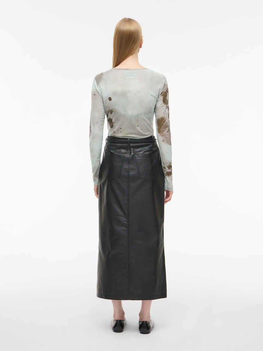 Carousel image - LEATHER MAXI SKIRT, Meteorite | 2