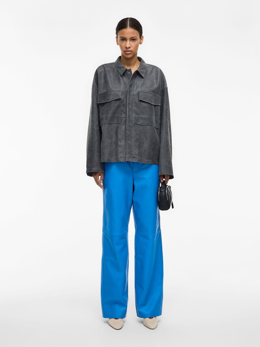 Product tile image - MID-WAIST LEATHER TROUSERS, Directoire Blue | 14112188_DirectoireBlue