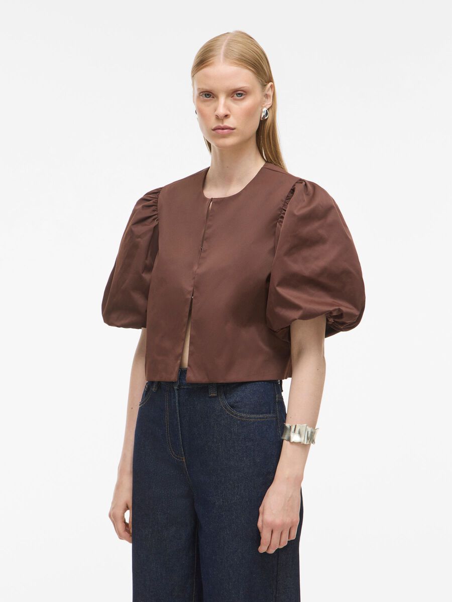 Carousel image - ROUND NECK SHORT SLEEVED TOP, Chicory Coffee | 1