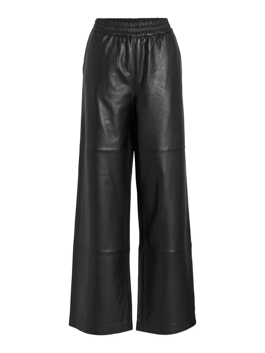 Product tile image - HIGH WAIST LEATHER TROUSERS, Meteorite | 14116483_Meteorite
