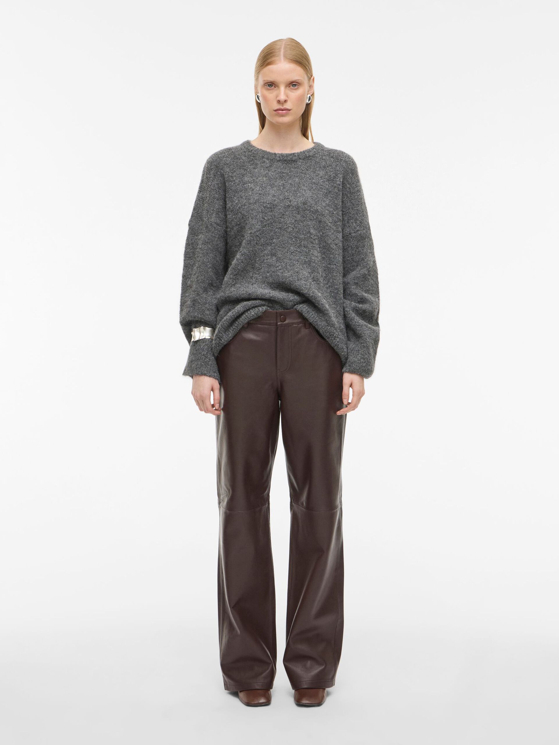 Carousel image - ROUND NECK KNITTED PULLOVER, Dark Grey Melange | 4