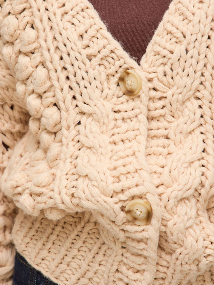 Carousel image - V-NECK KNITTED CARDIGAN, Oatmeal | 3