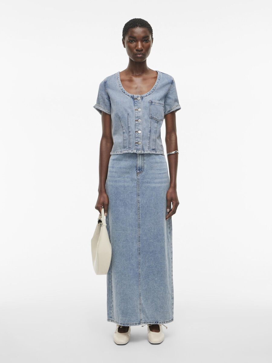 VILA DENIM SHORT SLEEVED TOP, Light Blue Denim, highres - 14105765_LightBlueDenim_005.jpg