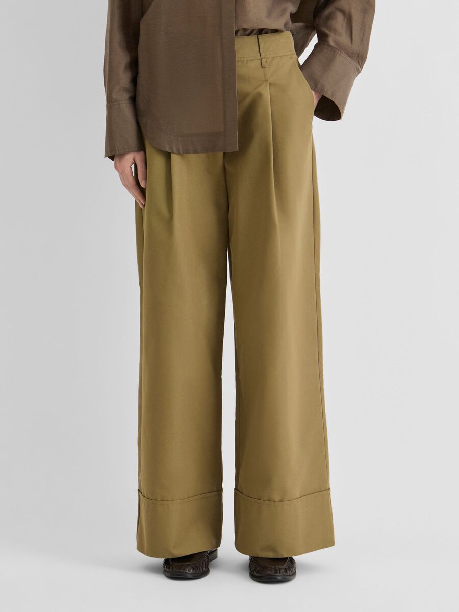 Product tile image - MID-WAIST WIDE-LEG TROUSERS, Gothic Olive | 14107737_GothicOlive