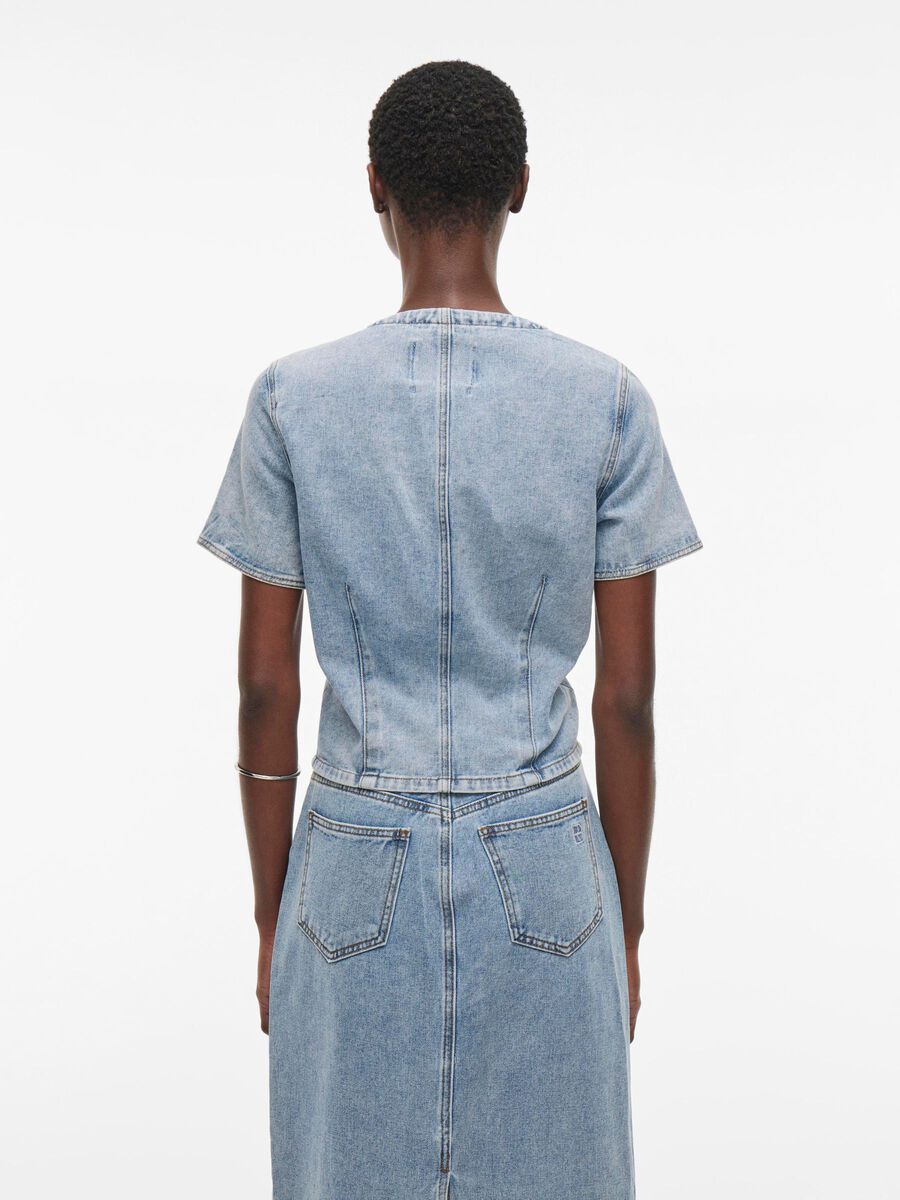 VILA DENIM SHORT SLEEVED TOP, Light Blue Denim, highres - 14105765_LightBlueDenim_004.jpg
