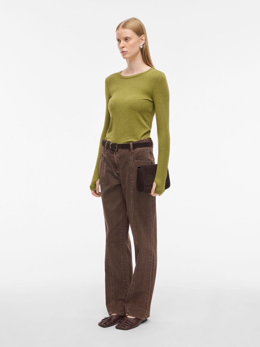 Product tile image - ROUND NECK LONG SLEEVED TOP, Avocado | 14110267_Avocado