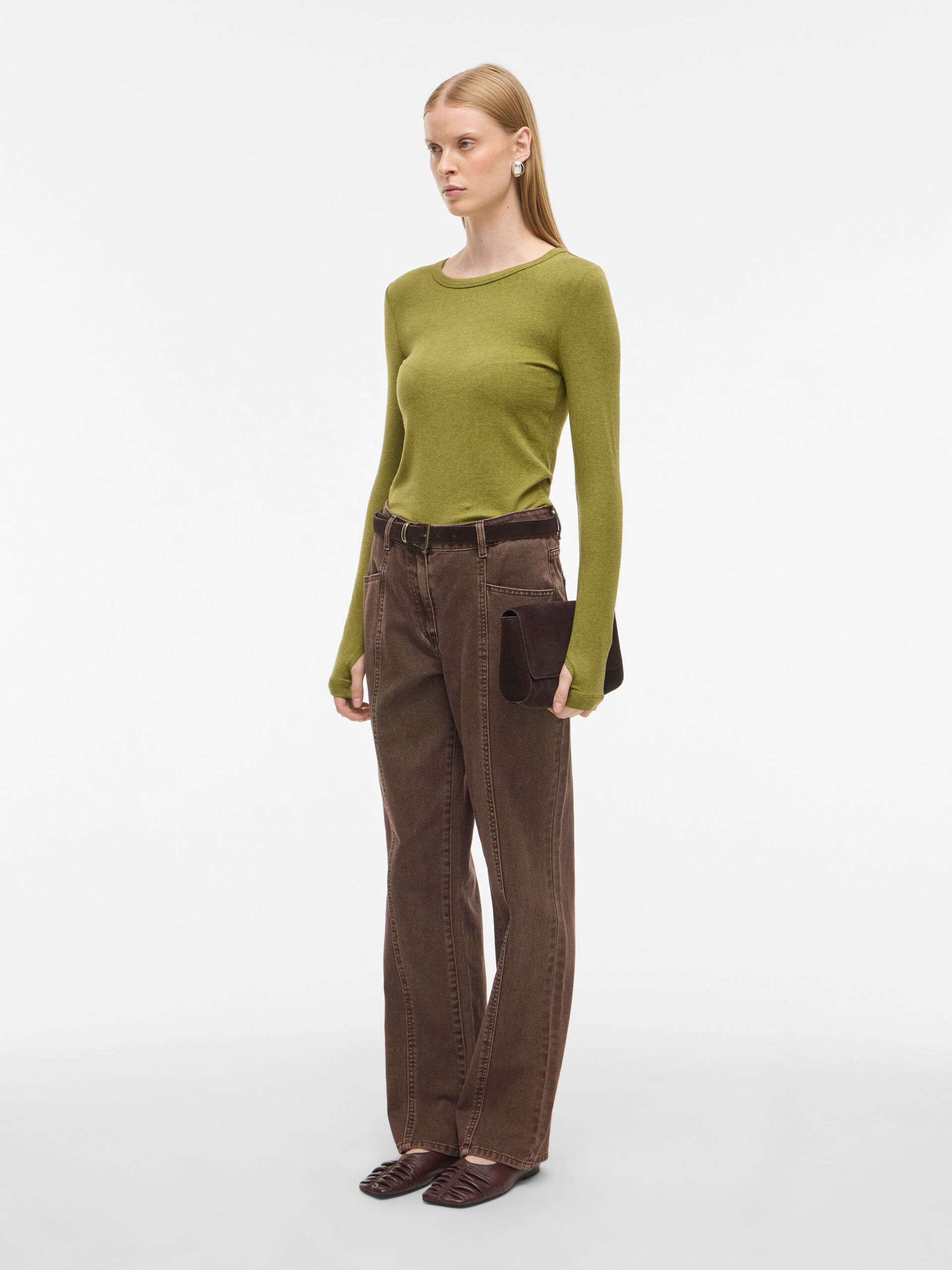 Carousel image - ROUND NECK LONG SLEEVED TOP, Avocado | 4