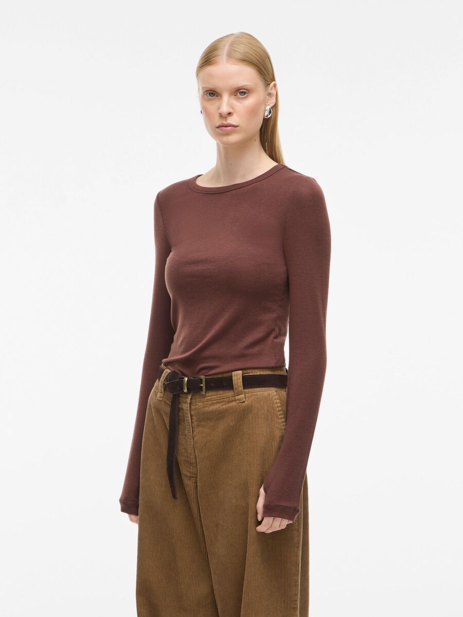 Carousel image - ROUND NECK LONG SLEEVED TOP, Chicory Coffee | 1