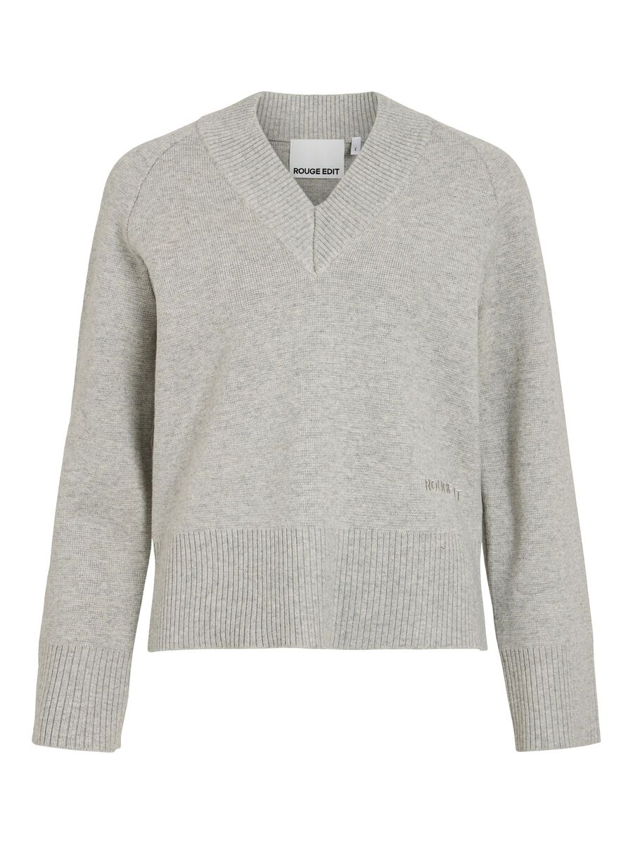 Product tile image V-NECK KNITTED PULLOVER, Light Grey Melange 14120627_LightGreyMelange