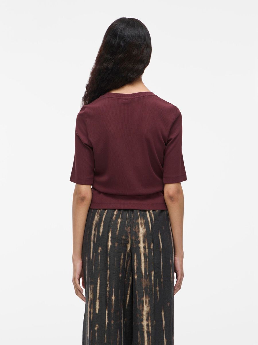 VILA ROUND NECK SHORT SLEEVED TOP, Decadent Chocolate, highres - 14108417_DecadentChocolate_004.jpg