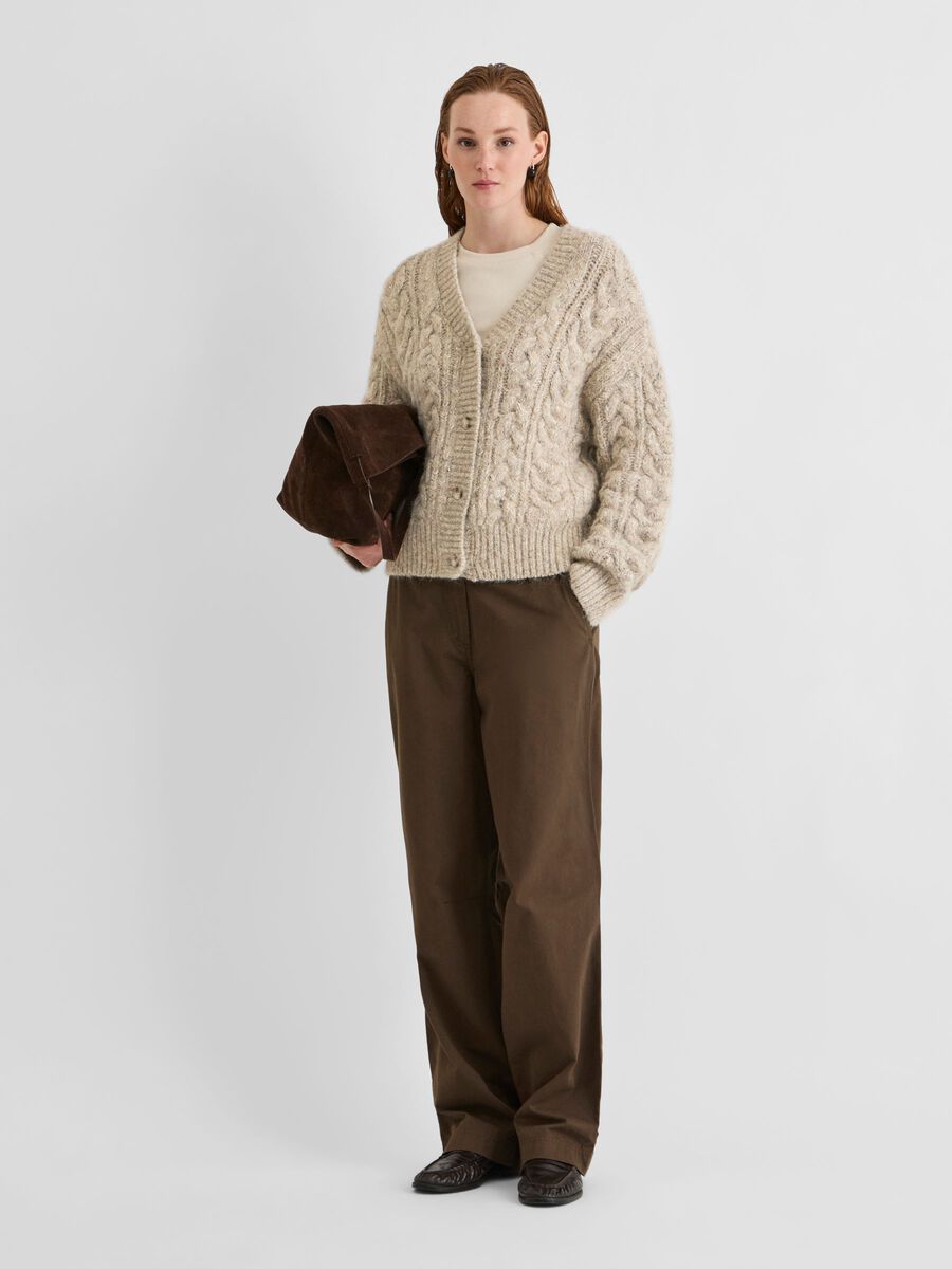 Product tile image V-NECK KNITTED CARDIGAN, Pelican 14118180_Pelican_1319633