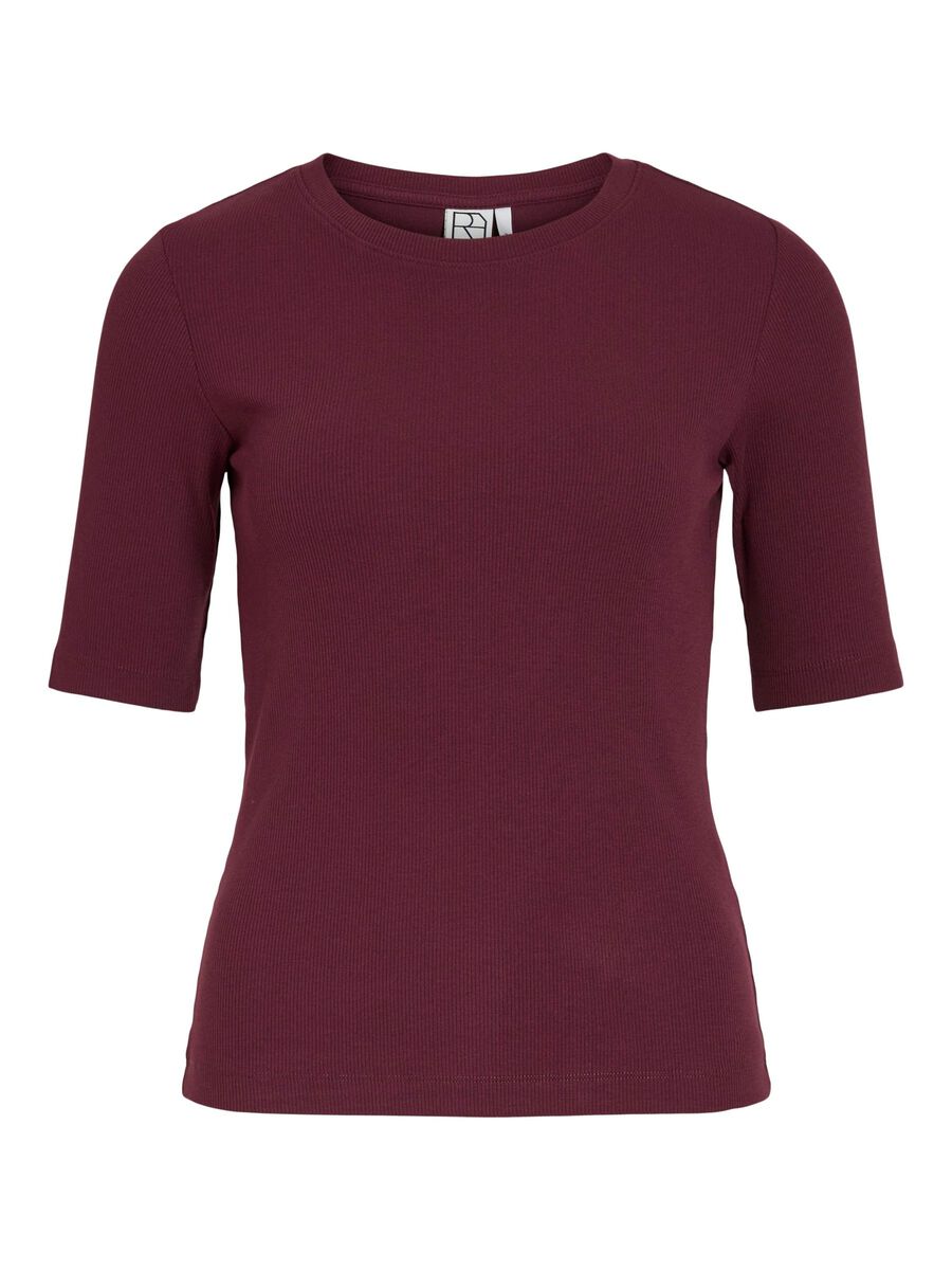 VILA ROUND NECK SHORT SLEEVED TOP, Decadent Chocolate, highres - 14108417_DecadentChocolate_001.jpg