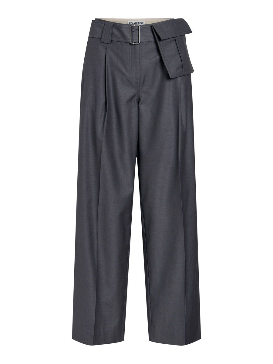 Product tile image - MID-WAIST WIDE-LEG TROUSERS, Dark Grey Melange | 14118233_DarkGreyMelange_1309021