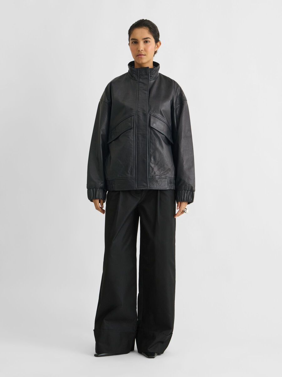 Product tile image OVERSIZED LEATHER JACKET, Navy Blazer 14122805_NavyBlazer