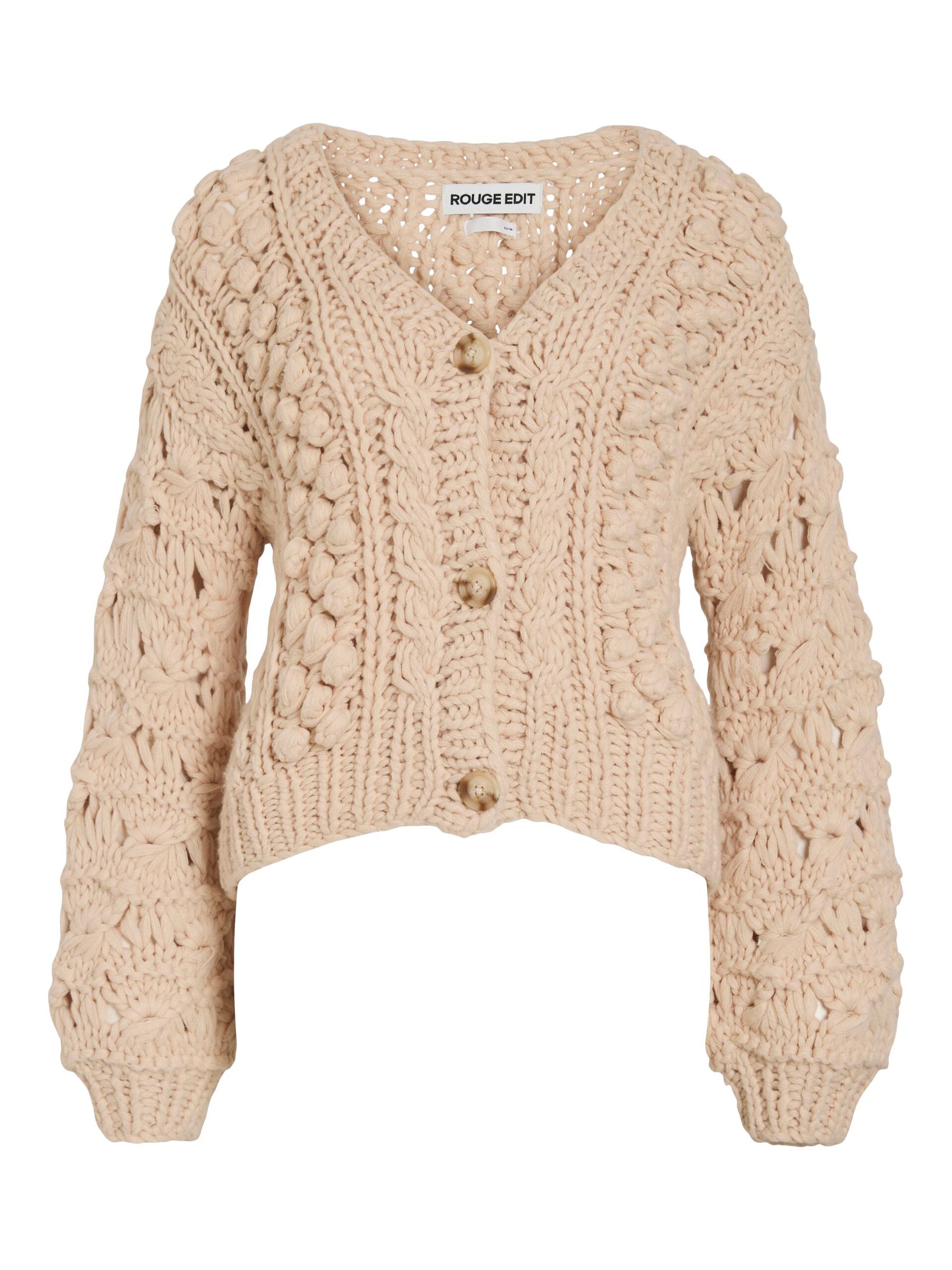 Carousel image - V-NECK KNITTED CARDIGAN, Oatmeal | 5