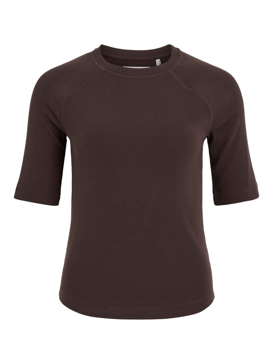 Product tile image - ROUND NECK SHORT SLEEVED TOP, Seal Brown | 14116757_SealBrown