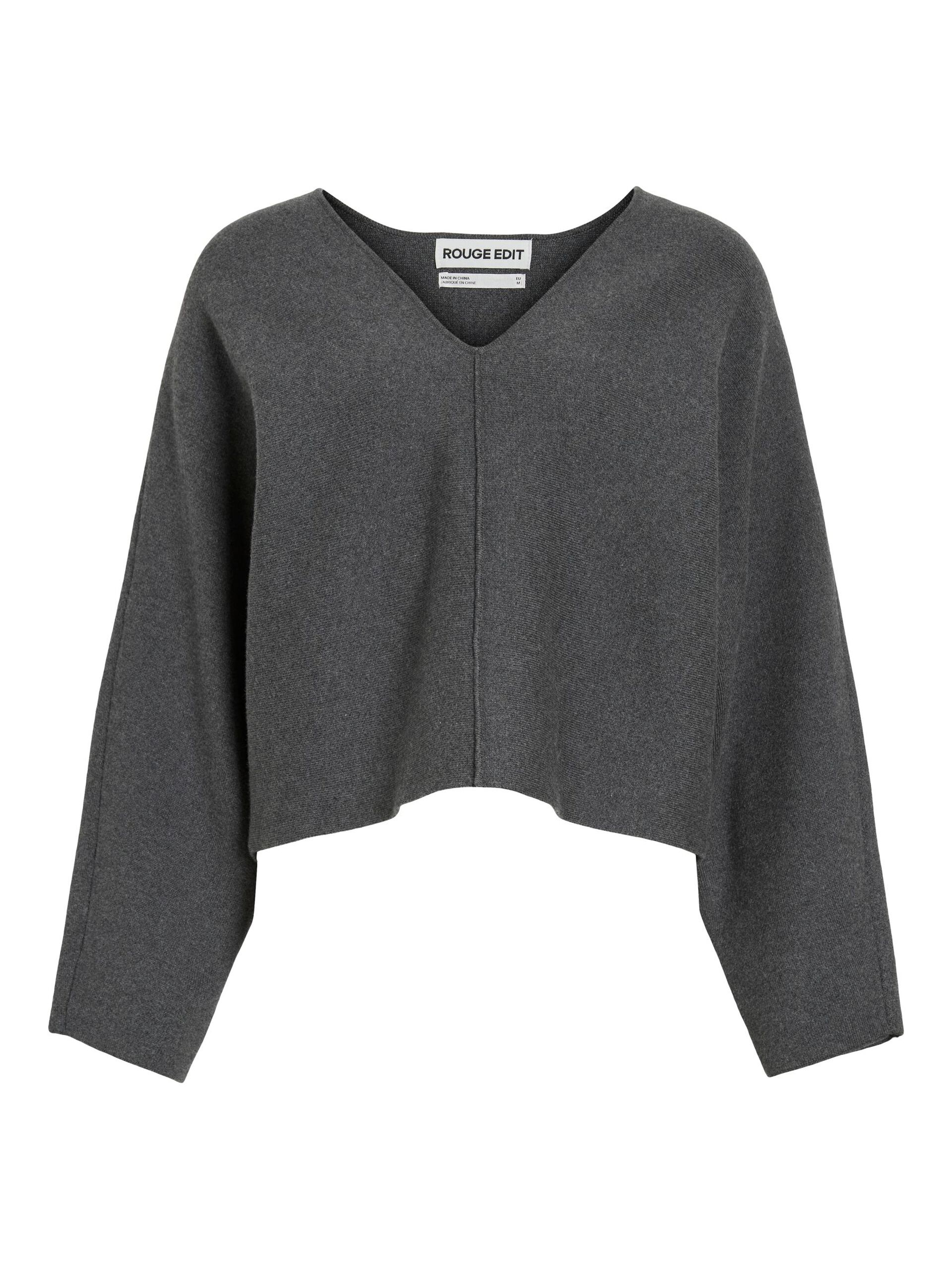 Carousel image - V-NECK KNITTED PULLOVER, Dark Grey Melange | 5