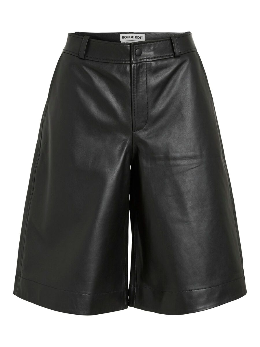 VILA MID-WAIST LONG LEATHER SHORTS, Meteorite, highres - 14107779_Meteorite_001.jpg