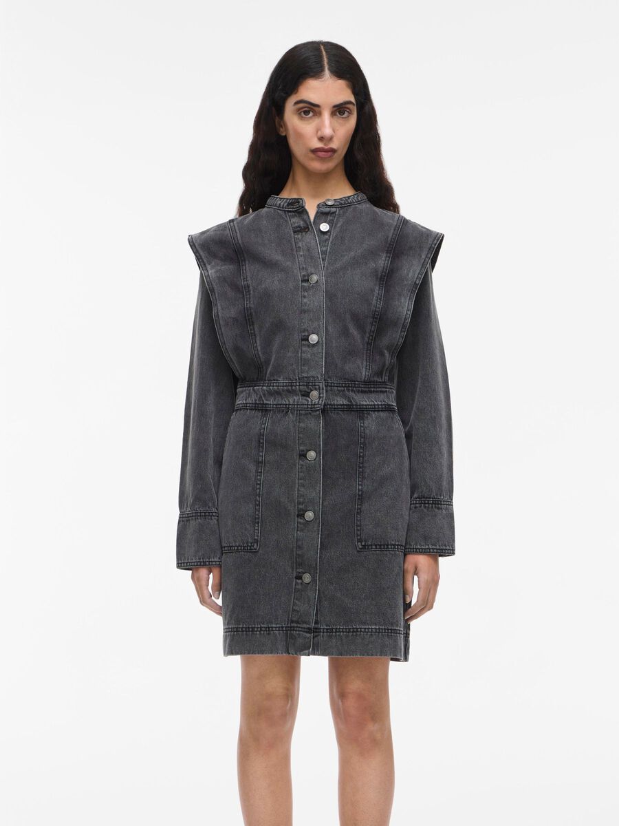 VILA LONG SLEEVED DENIM DRESS, Meteorite, highres - 14108592_Meteorite_003.jpg