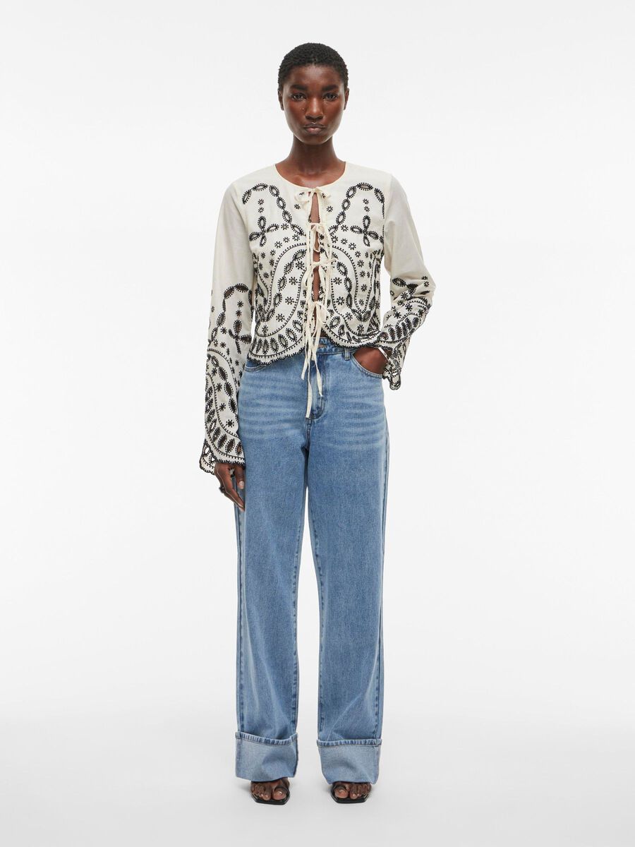 VILA TIE FRONT LONG SLEEVED TOP, Birch, highres - 14105723_Birch_1175686_005.jpg