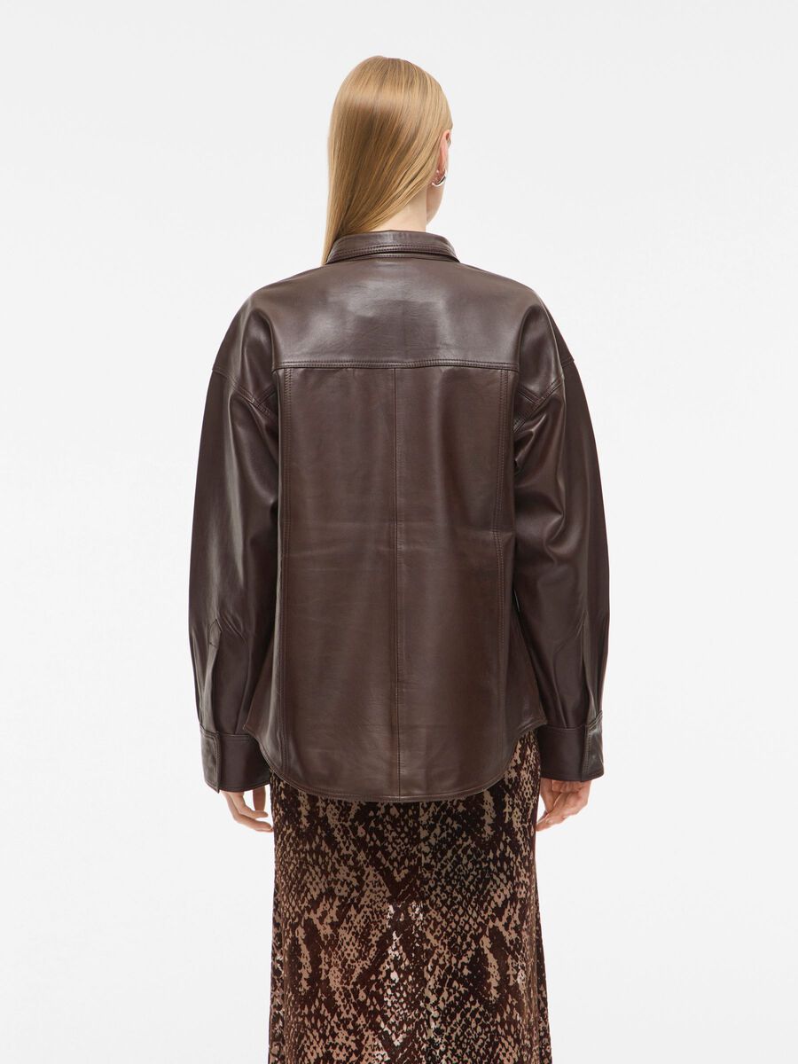 Carousel image - LONG SLEEVED LEATHER SHIRT, Chicory Coffee | 2