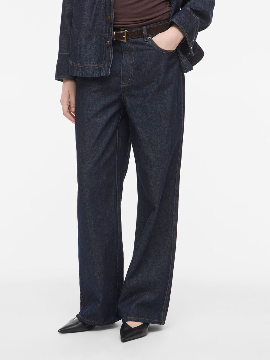 Product tile image - HIGH WAIST WIDE FIT JEANS, Dark Blue Denim | 14116211_DarkBlueDenim_1275007