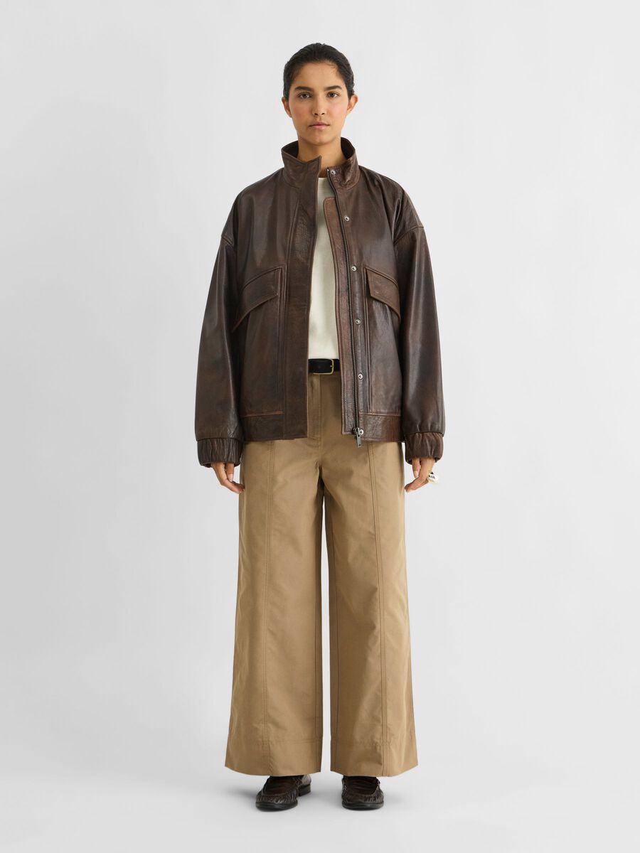 Oversized leather jacket, colour: chicory coffee, brown