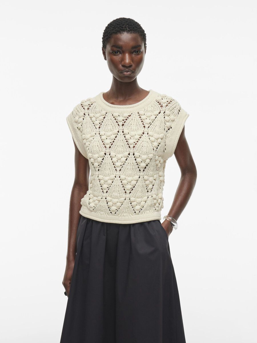 VILA SHORT SLEEVED KNITTED TOP, Birch, highres - 14105802_Birch_003.jpg