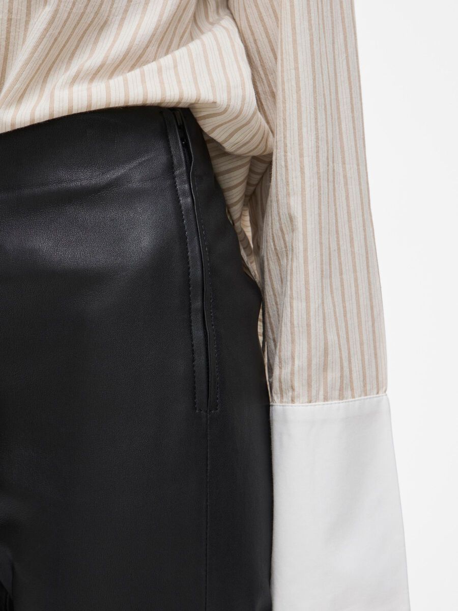 Carousel image - HIGH-WAIST LEATHER TROUSERS, Meteorite | 3