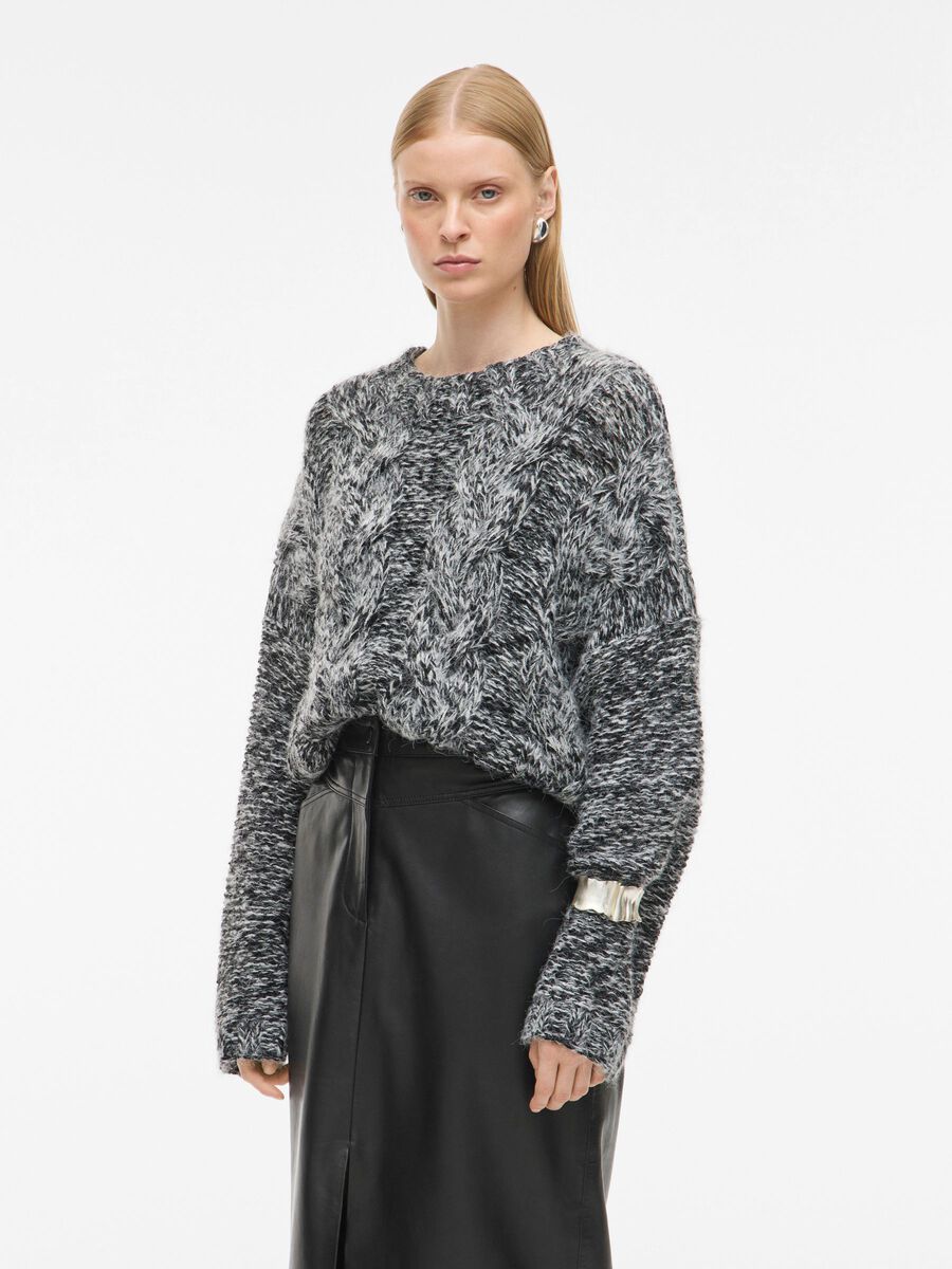 Carousel image - WOOL BLEND KNITTED PULLOVER, Medium Grey Melange | 1