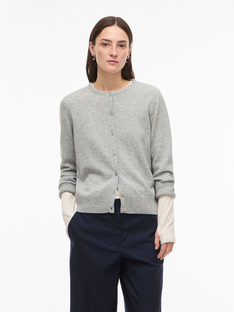 Product tile image - ROUND NECK KNITTED CARDIGAN, Light Grey Melange | 14112481_LightGreyMelange