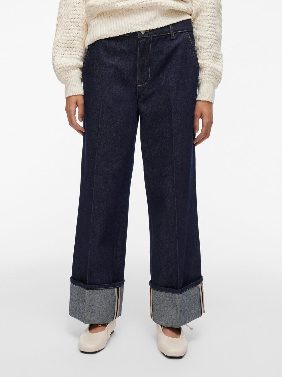 Carousel image - MID-WAIST STRAIGHT FIT JEANS, Dark Medium Blue Denim | 1