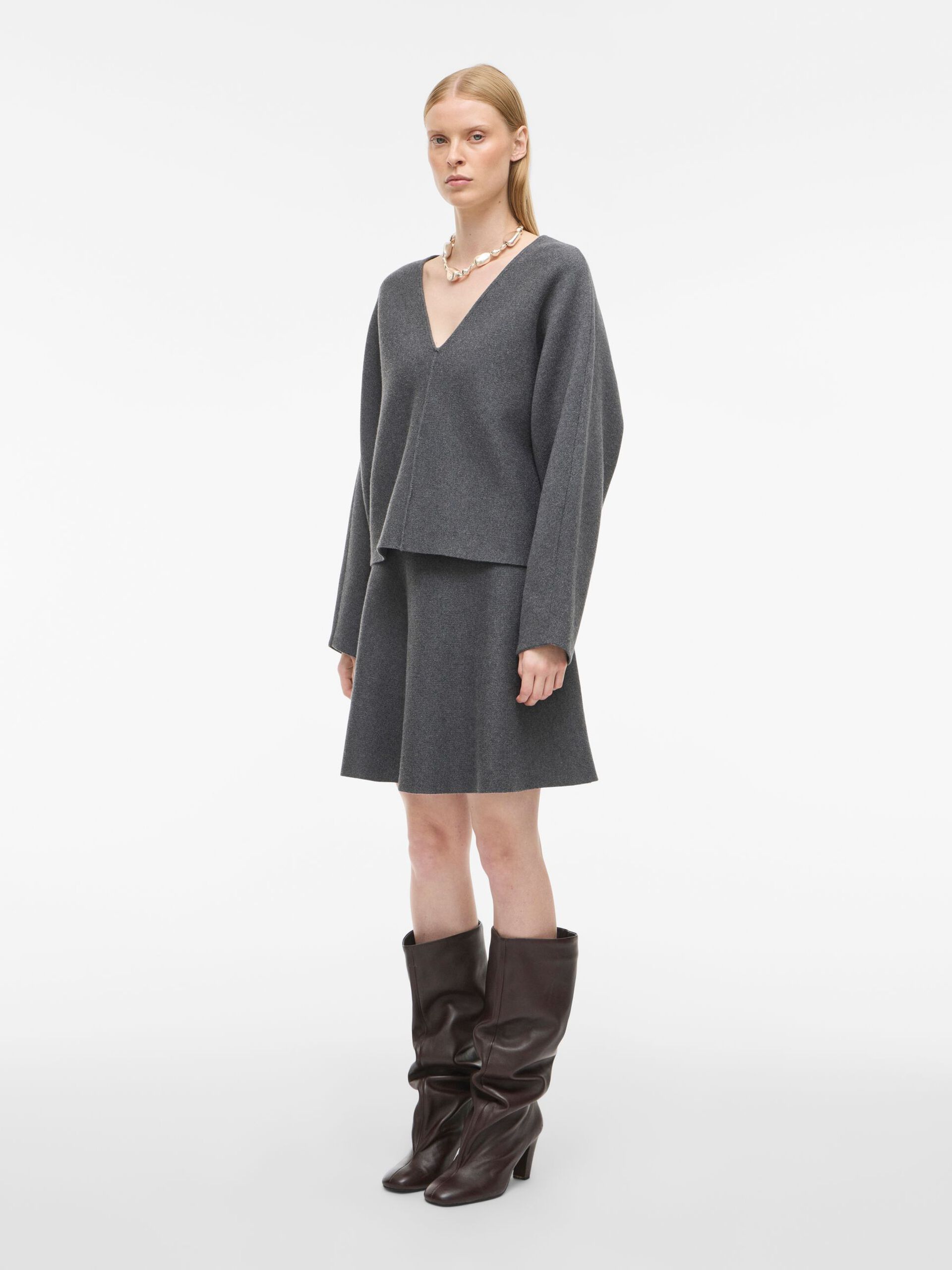 Carousel image - V-NECK KNITTED PULLOVER, Dark Grey Melange | 4