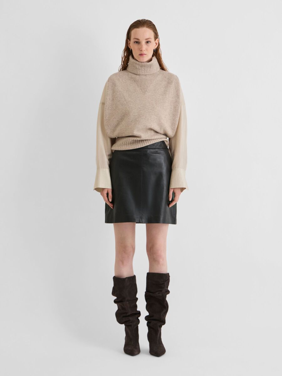 Product tile image - LEATHER MINI SKIRT, Meteorite | 14123443_Meteorite