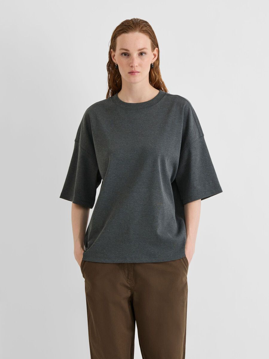 Product tile image ROUND NECK OVERSIZED T-SHIRT, Dark Grey Melange 14118101_DarkGreyMelange